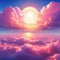 Sunset Cartoon summer sunrise with pink clouds and evening cloudy heaven Beautiful cloudscape with fluffy colorful