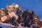Sunset on the Chamonix Needles.Mont Blanc mountain range, Chamonix, Haute-Savoie, Alps, France