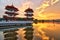 Sunset Chinese Garden Twin Pagoda