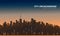 Sunset city silhouette background. Skyline wallpaper with skyscrapers in sunset or sunrise