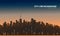 Sunset city silhouette background. Skyline wallpaper with skyscrapers in sunset or sunrise