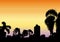 Sunset city view silhouette background