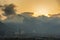 Sunset Cityscape of Beppu city and Beppu bay from Beppu tower, Oita, Kyushu, Japan