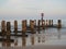 Sunset at Claremont pier and ruined jetty Lowestoft