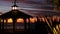 Sunset cloudscape, gazebo on beach, twilight dusk, dramatic sky. Alcove and vane