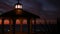 Sunset cloudscape, gazebo on beach, twilight dusk, dramatic sky. Alcove and vane