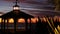 Sunset cloudscape, gazebo on beach, twilight dusk, dramatic sky. Alcove and vane