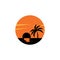 Sunset coconut tree colorful beach illustration vector design