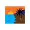 Sunset coconut tree colorful beach illustration vector design