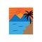 Sunset coconut tree colorful beach illustration vector design