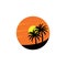 Sunset coconut tree vector illustration of black mountain design
