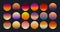 Sunset collection in retro 70s and 80s style. Vintage sunsets in different colors. Striped circles in various colors. Vector