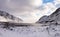 Sunset colours in a Fjord in Lofoten Island in the winter, Norway