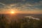 Sunset in the countryside, Slezska Harta dam, reservoir Jeseniky mountains on the background Czech Republic