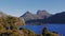 Sunset at cradle mountain with glacier rock and dove lake