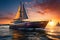 Sunset cruise a luxury yacht glides, exuding opulence against the twilight canvas