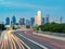 Sunset Dallas skyline with highway