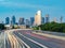 Sunset Dallas skyline with highway