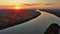 Sunset on Danube river aerial view