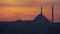 Sunset dawn view of Sultan Ahmed Mosque in Istanbul, travel to Turkey, timelapse