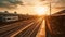 Sunset Departure, The Allure of a Railway Station with a Train Embracing the Twilight, Generative AI