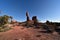 Sunset on the desert at Arches National Park and La Sal Mountains in the background