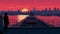 Sunset Dock: A Pop Art Inspired New York Cityscape