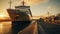 Sunset Docking: Photorealistic Ferry Ship At The End Of The Road