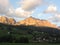 Sunset Dolomites landscape at summer . View from La Villa village, Bolzano, Alto Adige, South Tyrol, Italy