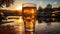 Sunset drink outdoors, beer dusk bar, drink establishment drinking glass generated by AI