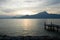 Sunset dropped over the mountain range of Lake Garda