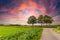 Sunset at Dutch landscape stream valley Rolderdiep