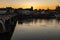 Sunset in early April with a view on the river Meuse, the old roman Sint Servaas bridge in Maastricht