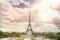 Sunset Eiffel tower and Paris.