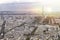 Sunset Eiffel tower and Paris city view form Montparnasse. Sunset romantic background. Eiffel Tower from Champ de Mars