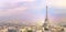 Sunset Eiffel tower and Paris city view form Triumph Arc. Eiffel Tower from Champ de Mars, Paris, France. Beautiful