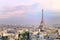 Sunset Eiffel tower and Paris city view form Triumph Arc. Eiffel Tower from Champ de Mars, Paris, France. Beautiful