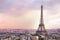 Sunset Eiffel tower and Paris city view form Triumph Arc. Eiffel Tower from Champ de Mars, Paris, France. Beautiful