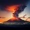 Sunset eruption Volcano spews fiery lava against the evening sky