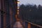 Sunset evening on foot and railway bridge over valley in Trebic town