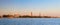 Sunset evening view of Riga cityline panorama over river Daugava with all landmarks of old town.