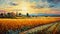 Sunset Field: Traditional Oil Painting With A Touch Of Urban Impressionism