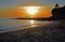 Sunset at Fishermans Cove Beach in Laguna Beach, California.