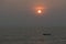 Sunset and fishing boat in Arabian Sea near Malvan