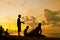 Sunset fishing. Silhouettes on HavanaÂ´s malecon