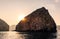 Sunset at fjords of Musandam peninsula in Oman