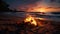 Sunset flame, heat, burning campfire, beauty in nature, tranquil sea generated by AI