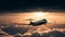 Sunset flight Business travel takes off in digitally generated image generated by AI