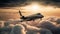 Sunset flight, luxury journey, high up in dramatic sky generated by AI