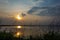 Sunset and flock of birds at Long Lake National Wildlife Refuge, Moffit, ND